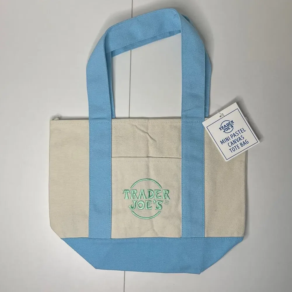 Set of 4! — Trader Joe’s Canvas Tote Bags — Large Size NAVY BLUE + Mini PASTELS!
